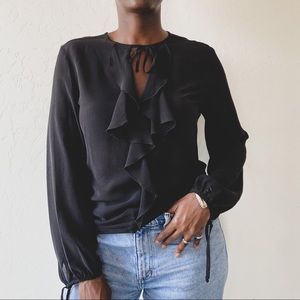 Silk Sheer Ruffle “Ebony” blouse by Max Mara